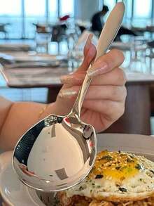 Juego de 5 cucharas grandes de acero inoxidable ergonómicas - Duraderas, antiadherentes, fáciles de limpiar, mango cómodo, adecuadas para bufés, hoteles, cafeterías, utensilios de cocina y cocina en el hogar - Alta calidad, resistentes a la oxidación, menaje de cocina de larga duración