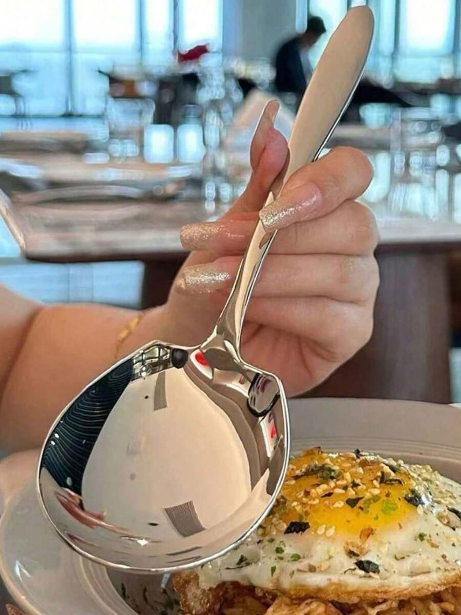 Juego de 5 cucharas grandes de acero inoxidable ergonómicas - Duraderas, antiadherentes, fáciles de limpiar, mango cómodo, adecuadas para bufés, hoteles, cafeterías, utensilios de cocina y cocina en el hogar - Alta calidad, resistentes a la oxidación, menaje de cocina de larga duración