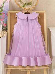 年轻女孩甜美网眼分层公主裙，无袖领礼服，夏季 - 淡紫色 - 查看 2