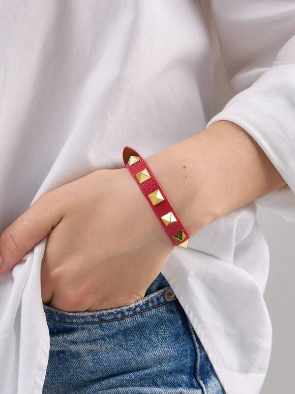 1pc Rivet Decor Bracelet, Exaggerated Design, High Quality Gift, Adjustable Length, Unisex
