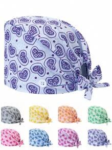 1 pieza Gorra ajustable de mujer con patrón de corazón y floral, talla única, absorbe el sudor con banda elástica, adecuada para salón de belleza, veterinaria, médico, enfermera, trabajador de saneamiento
