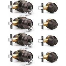 4 Pack Keyed Entry Door Knob And Single Cylinder Deadbolt Combination Set In Satin Nickel, Keyed Alike Exterior Knob Door Handle And Deadbolt Lock And Key, Round Locking Lever Handle Set - Aged Bronze - View 10