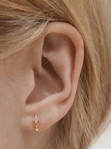 EleRunis 1PC 925 Sterling Silver Rhombic 5/6/8 Mm Flat Back Cartilage Helix Piercing Jewelry For Women Daily Wear Wedding Party Engagement Anniversary Valentine's Day - Gold - View 3