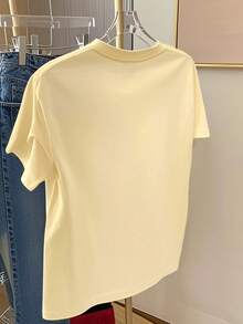 White Short Sleeve Mid-Length T-Shirt With English Print, Women Casual Top - Apricot - View 3