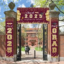 3pcs,2025 Graduation Season, Hangable Door Banner, Pink Graduation Season Photo Background, Happy Graduation Design, Wrinkle-Free Polyester Material, Party Seasonal Decoration, Used For Graduation Season