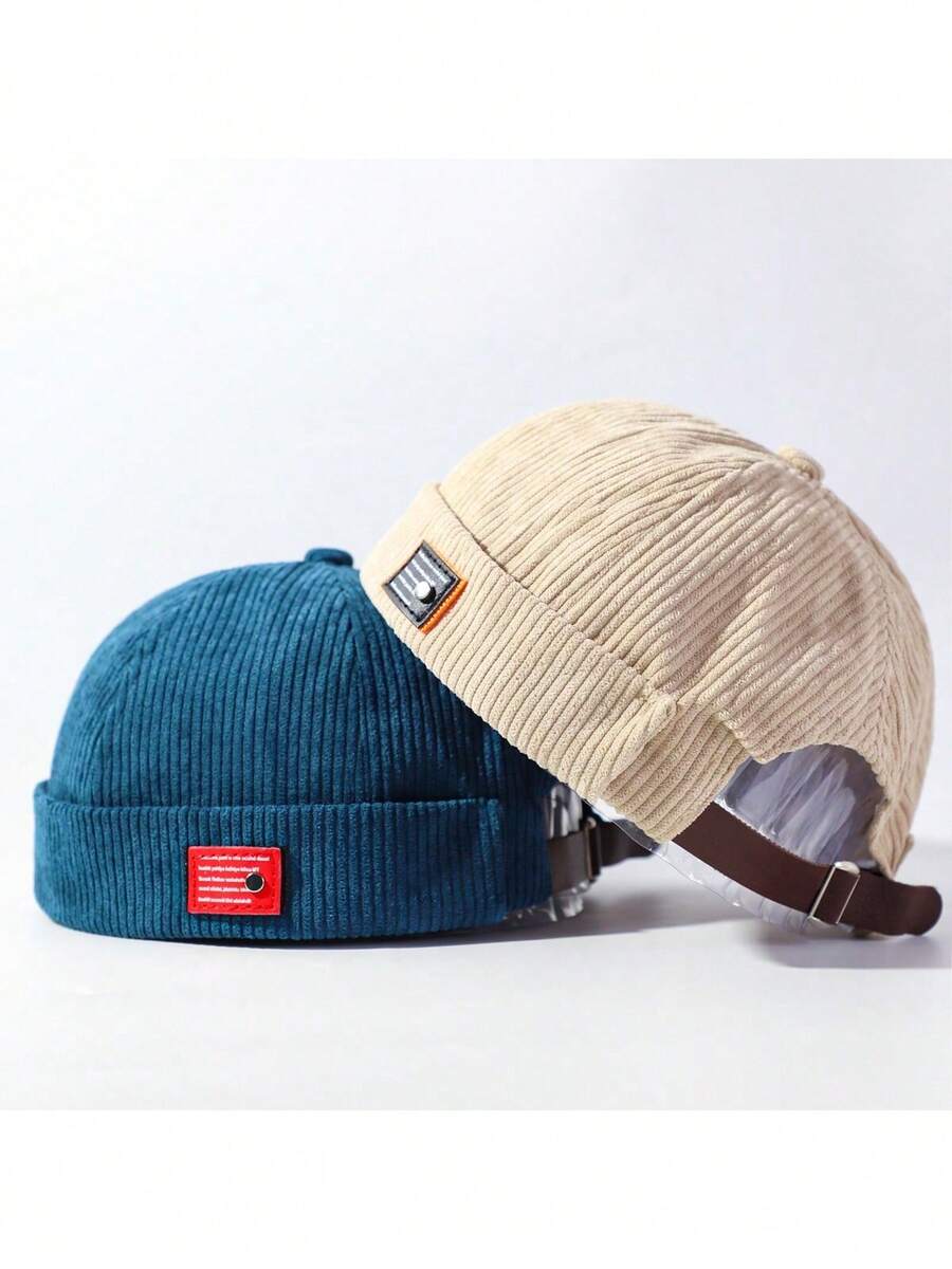 1pc Unisex Vintage Solid Knitted Beanie, Adjustable Corduroy Hip Hop Cap
