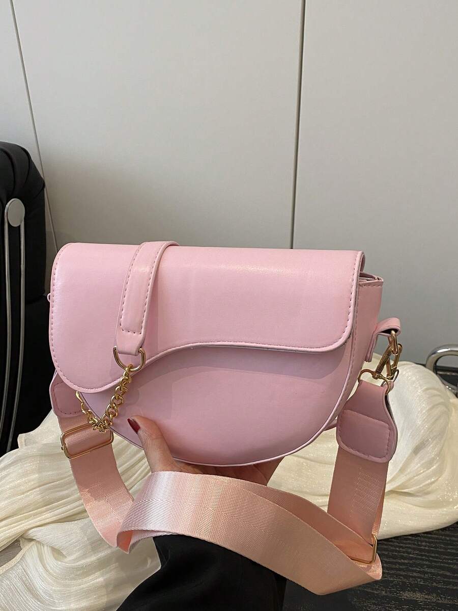 1pc Fashionable Solid Color Minimalist Flap Mini Shoulder Bag, Suitable For Women's Daily Use And Gift - Pink - View 1