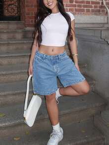 Women's Casual Washed Bermuda Denim Shorts