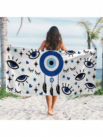 Gift For Travel & Vacation, Swimming Pool Towel With Evil Eye Pattern, Beach Towel For Camping, Adults Women Men Beach Essentials, Vacation Gift