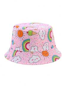 1pc Kids Cartoon Animal Print Bucket Hat, Unisex Cartoon Wide Brim Sun Hat - 1PC - View 8