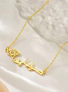 Collar personalizado con nombre árabe y flor del mes, de acero inoxidable, con placa con nombre y flor de nacimiento, collar con colgante, regalo de cumpleaños