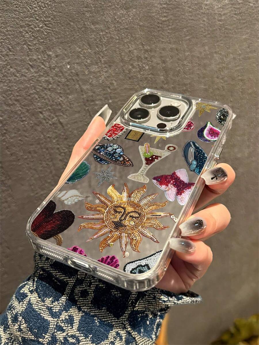Retro Sun Diamond Fish Ins Mirror Phone 15 Case, Phone 14 Pro Max Makeup Cover, 13 Mirror, 12 Anti-Drop Feature, 16 Large Hole, 11 For Women,Anti-Drop Phone Case Support Protection Anti-Scratch Non-Yellowing Transparent Smartphone Cover Gift For Apple Phone 11/11 Pro/11 Pro Max 12/12 Pro/12 Pro Max/13/13 Pro/13 Pro Max/14/14 Plus/14 Pro/14 Pro Max/15/15 Plus/15 Pro/15 Pro Max/16/16 Pro/16 Plus/16 Pro Max/16E/X/XS/XSMax/TPU Material Protective Case, Phone Protective, The Best Birthday Gift For Your Friends And Family, Suitable For Both Men And Women - Bạc - Xem 1