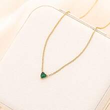 1pc Minimalist Stainless Steel 12 Birth Zodiac Birthstone Heart Pendant Necklace, Monthly Stone