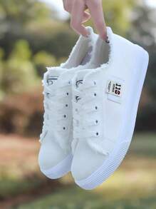 1 Pair Women's Essential Flat Sneakers, Made Of Breathable Material, Soft Soles, Comfortable Walking, Fashionable & Versatile Design