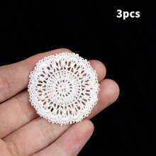 3pcs Miniature Lace Table Placemats, 1/12 Scale Fabric Ornament, Suitable For Dollhouse Decoration, DIY Photography Props& Furniture Accessories-Ideal For Christmas, New Year,Ramadan,Graduation Decorations
