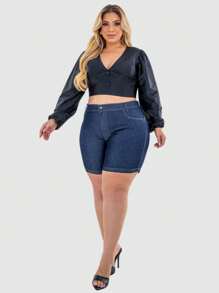 Kit 2 Bermudas jeans plus size feminina Cintura alta Com Lycla (Elastano)