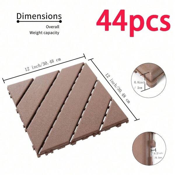 Interlocking Plastic Floor Tiles, 12"X12" Square - Waterproof All-Weather Patio Tiles For Poolside, Balcony, Backyard - Easy To Install, High Quality PP Material, Sturdy Design - Suitable For Indoor And Outdoor Use
