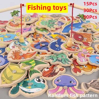 15Pcs Fishing Toy Baby Cartoon Marine Biology Cognitive Fish Game Wooden Magnetic Fish Children's Hands On Parent Child Game Kindergarten Material Fishing Toy Fishing Toys, A Marine Biology Game For Babies, A Comic-Themed, Cognitive Fish Game. Magnetic Wooden Fishing Game. Parent-Child Games In Kindergarten. Wooden Toys, Fishing, Toys For Toddlers, Toys From 1 Year Old Girl, Magnets, Autistic Children Random Style