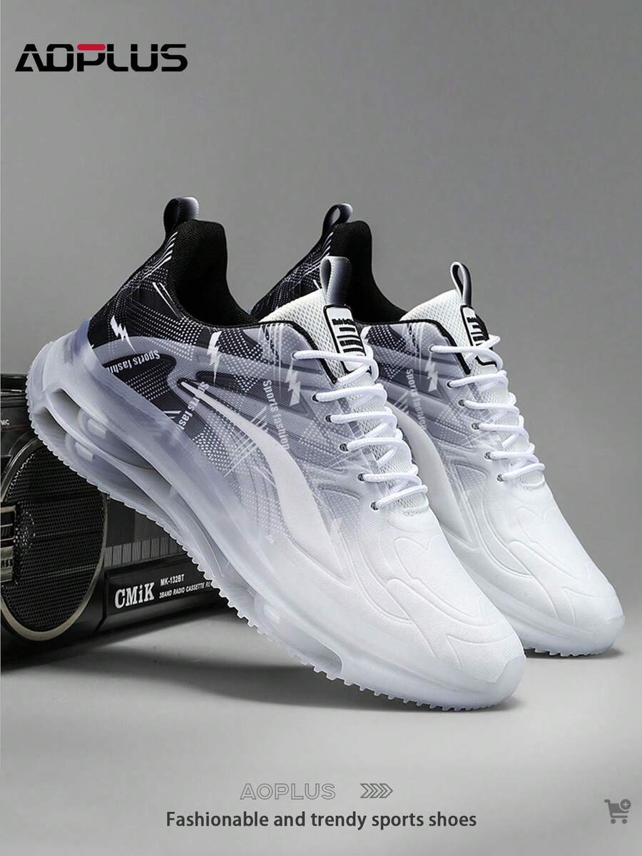 AoPlus Men's Street Style Running Shoes, Shock Absorbing, Comfortable, Slip-Resistant, Durable Sports Shoes, Suitable For Outdoor Activities - 黑與白 - 查看 1
