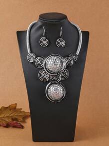 Set de 3 piezas de collar y aretes bohemios, africanos y coreanos hechos a mano con alambre de aluminio multicapa exagerado, brillante para vacaciones, fiestas, playa y estilo vintage