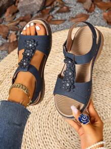 Sandalias romanas de estilo casual de talla grande 2025 con punta abierta, mujeres, sandalias planas con correa de gancho y bucle y punta abierta