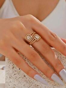 1 pieza Anillo de dedo con diseño geométrico cúbico de plata, accesorio de joyería versátil de uso diario para mujeres