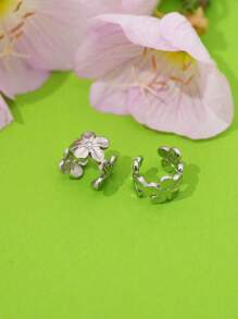 Frminee 1 peça de brincos de orelha femininos de verão em formato de C, em aço inoxidável banhado a ouro 18k, com flor, à prova d'água, joias femininas de alta qualidade, adequados para uso diário, férias à beira-mar, etc. Brincos havaianos com flor