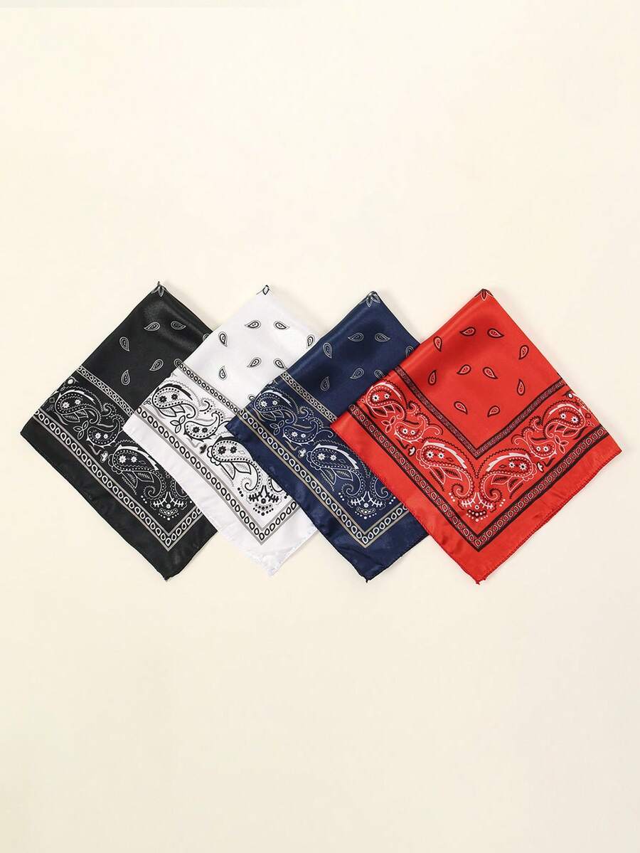 1 件/4 件时尚嘻哈头带，男士头巾，颈巾，头饰，腕带，方形佩斯利印花手帕 50*50 厘米 - 佩斯利印花50方巾 - 查看 1