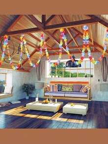 3pcs-Colorful Luau Tropical Flower Garland Flowers And Leaves Banner Garland Party Decoration Hawaiian Tropical Party Supplies, Luau Decoration Hawaiian Flower Border/Luau Party Garland/Luau Party Garland/Luau Decoration