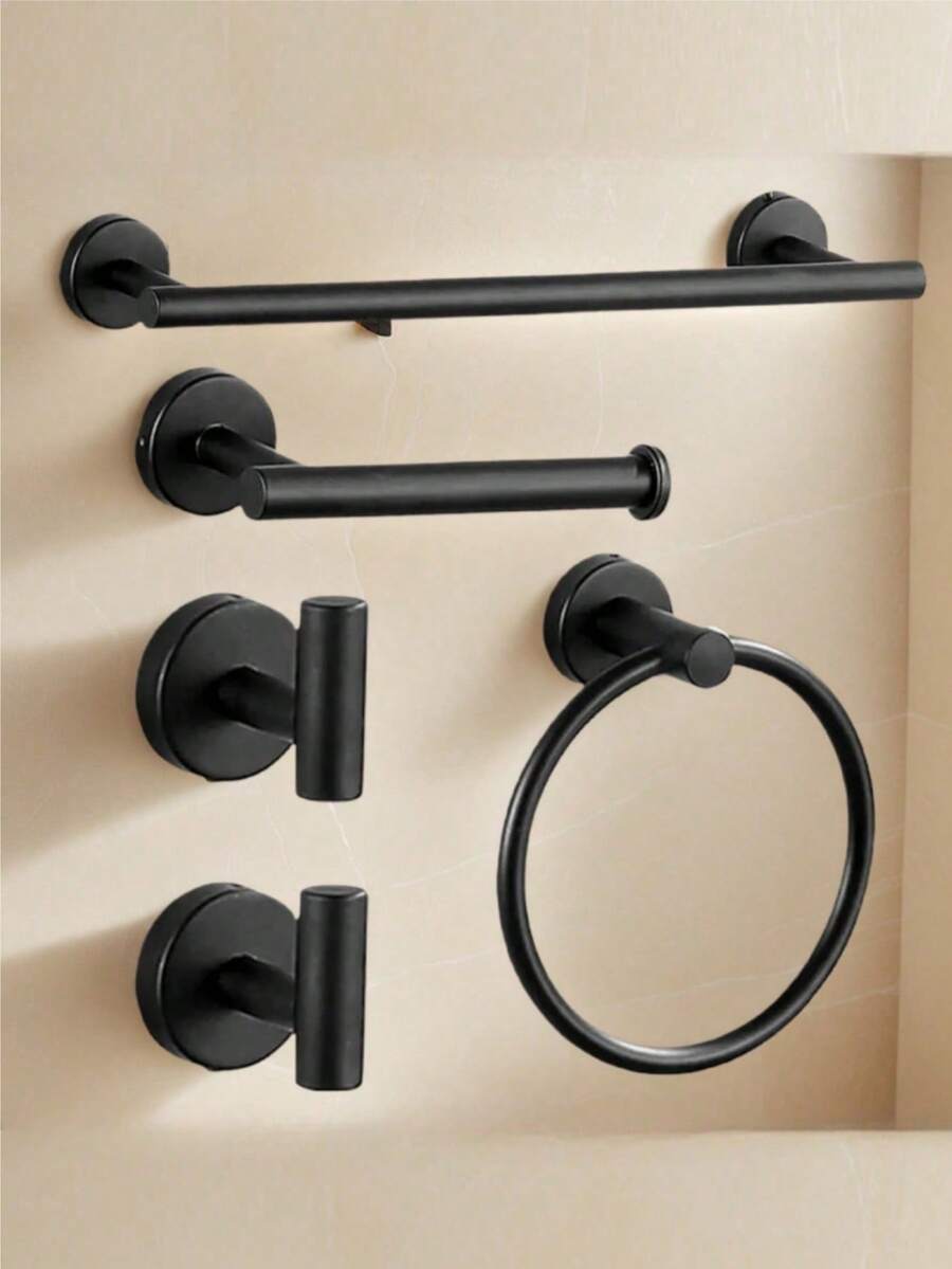 这款欧式浴室收纳套装包括不锈钢毛巾环、毛巾杆、纸巾架、浴袍挂钩、衣帽钩和多功能挂杆。 - 多 - 查看 1