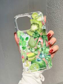 1pc Green Kiwi Fruit Drink & Butterfly Patchwork Anti-Fall Mobile Phone Case Compatible With IPhone 11 12 13 14 15 Pro Max/13promax Xr Xs16 16promax, S24 S20FE S23+ A54 5G/A52/A14/A15/A12/S22/S21A33 5G Galaxy A50 S25 Series, Gift For Men & Women