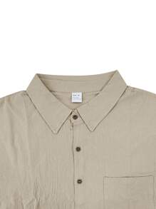 2pcs/Set Men's Linen Outfit, Plain Single-Breasted Short Sleeve Shirt & Trousers, Casual Light Weight Summer Linen Wear For Men, Cozy Outfits