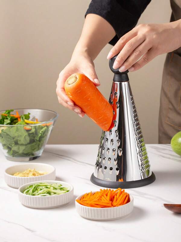 1pc Multifunctional Vegetable Cutter, Stainless Steel Vertical Cone Shredder With 3 Blades For Potato, Cheese, Etc.