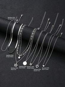 7/12pcs Fashion Minimalist Heart, Star, Snake, Cross, Butterfly Rhinestone Pendant Necklace Set, Gift For Women, Suitable For Date, Vacation, Party, Daily Wear