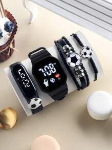 4 Stück/Set Neue LED Digital Fußball Astronaut Display Elektronische Uhr und Neue LED Display Digital Elektronische Uhr Fußball Armband + Ball Lederarmband und Ball Gewebtes Armband. Die beste Wahl für Halloween, Weihnachten, Valentinstag, Muttertag, Feiertagsgeschenke