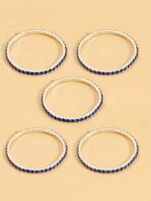 5 件闪亮水晶水钻弹性手链，派对风格闪亮可调节手镯，优雅女士礼物 - 寶藍色 - 查看 5