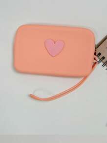 1 bolsa de cosméticos de silicona de unicolor con forma de corazón, bolsa de almacenamiento de gran capacidad, bolso con cuerda colgante, bolso simple para mamá, monedero, estuche para lápiz labial, bolso cuadrado, bolsa de almacenamiento para brochas de maquillaje, silicona suave, uso multifuncional, a prueba de humedad, a prueba de moho, resistente al calor y fácil de limpiar, cremallera suave sin óxido, tacto cómodo, equipado con cuerda colgante, bolsa de cosméticos, bolsa de maquillaje grande, regalos de Navidad, bolsa, viaje, bolsa, embrague / bolso pequeño, organizador de maquillaje, bolsa, soporte para brochas, mini bolsa, bolsa de gran capacidad