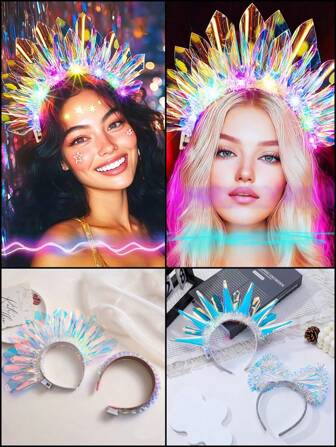 Light Up Crown Headband, Glow Rave Party Hair Accessories, Ladies' Charm Shining Theme Evening Party, Nightclub Headwear, Best Perfect Head Accessories For Carnival Festivals. Halloween