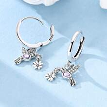 925 Silver Purple Hummingbird Four-Leaf Clover Earrings Drop Earrings - Lucky Fine Jewelry Gift (St. Patrick's Day/Everyday Elegance)