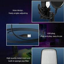 USB Microphone RGB Microfone Condensador Noise Reduction Wire Game Mic For Podcast Recording Studio Streaming Laptop Desktop PC - Black - View 8