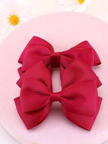 2pcs/Set Little Girls' Double-Layered Bow Decor Hair Clips In Light Beige - Burgundy - View 5