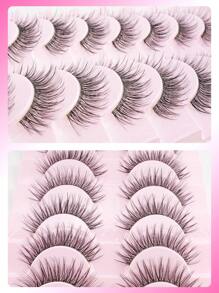10pcs/Set Soft Natural Short False Eyelashes, Synthetic Mink Invisible Band Reusable Eyelashes, Fashionable Handmade Cartoon Design To Enlarge Eyes, Suitable For Daily, Work And Holiday