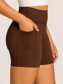 jelik fashions Elegant Women's Bermuda Shorts With Side Pocket In Polyamide For Gym Training Games Running Walking - Impeccable Comfort And Style For All Occasions! - 鏽棕色 - 查看 1