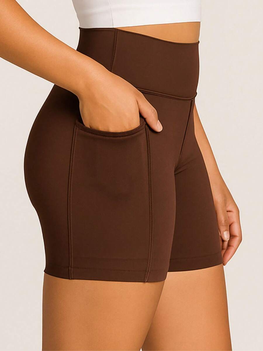 jelik fashions Elegant Women's Bermuda Shorts With Side Pocket In Polyamide For Gym Training Games Running Walking - Impeccable Comfort And Style For All Occasions! - 鏽棕色 - 查看 1