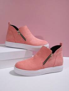 女士踝靴和短靴，女鞋，冬靴，米色靴子，女鞋，平底鞋，新款鞋，短靴，女鞋，高跟拉链靴 - 粉色 - 查看 8