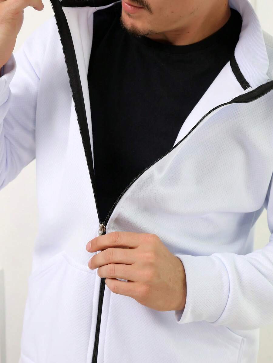 VII.TP Cold Weather Blouse Men's Hoodless Sweatshirt With Zipper Cold Weather Coat - White - View 1
