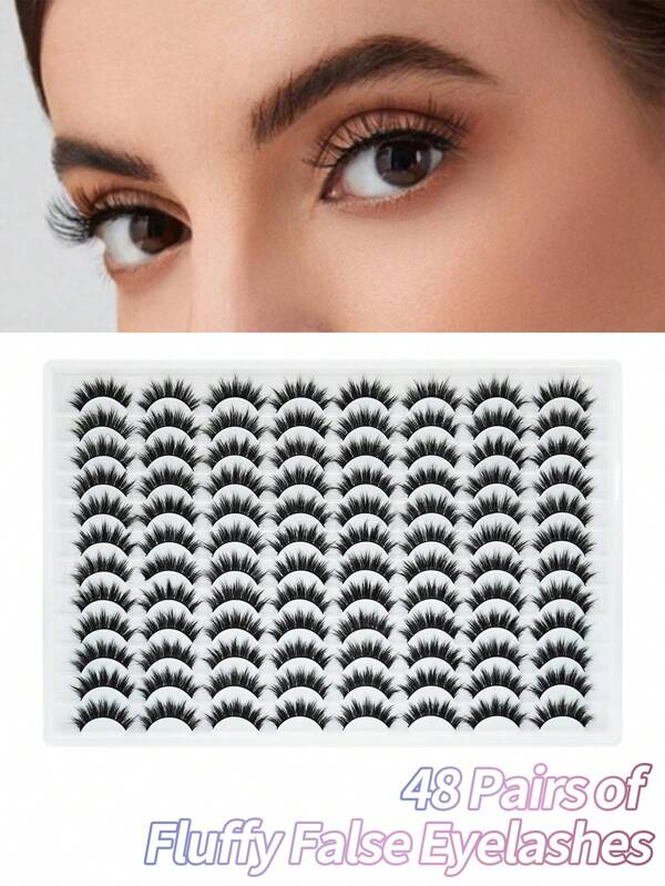 48 Pairs Of Large Capacity Simulation Thick Soft Light False Eyelashes Fluffy D-Roll Natural Messy Eyelashes Wear Soft Comfortable False Eyelashes DIY Eyelashes Extend Eyelashes Extend False Eyelashes