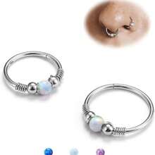 2Pcs 18G Opal Nose Rings Hoops - 316L Surgical Steel Septum Nose Rings For Women Conch Piercing Jewelry Daith Helix
