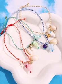 1pc Fashion Delicate Summer Beach Vacation Style Personalized Fish, Seashell, Starfish Pendant Bohemian Bracelet For Women, Suitable For Daily Outfit And Beach Vacation