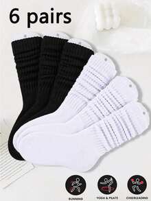 6 Pairs Women Solid Color Wool Socks, Clothing Accessories Socks, Popular Solid Red Gift, Suitable For Spring Outing, Camping, Shooting, Valentine's Day (Socks Only, No Sock Card) - Multicolor - View 1